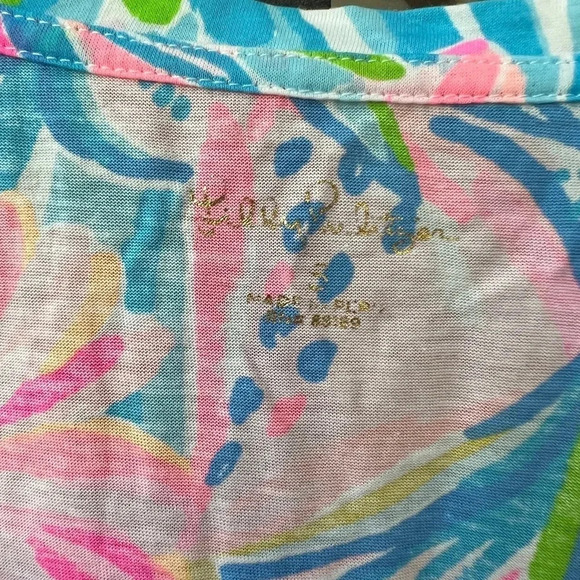 Lilly Pulitzer Rexa Tee Shirt Square neck Tropical Punch Pima short sleeve - Picture 4 of 7